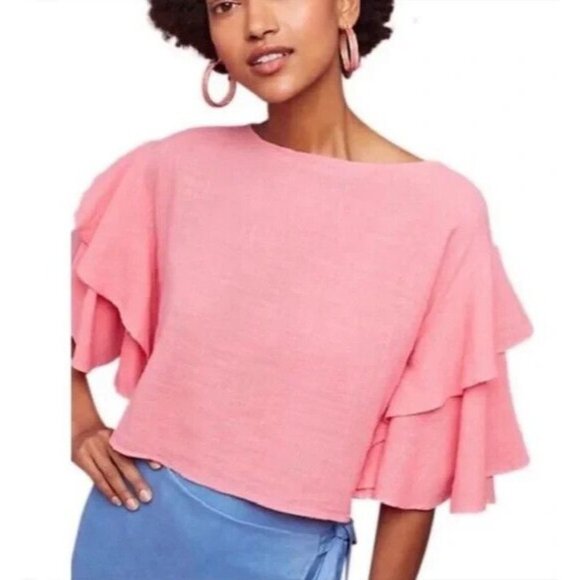Anthropologie Tops - Anthropologie Lilka Womens Lora Blouse Size XS Pink Cropped Ruffle Tiered Sleeve